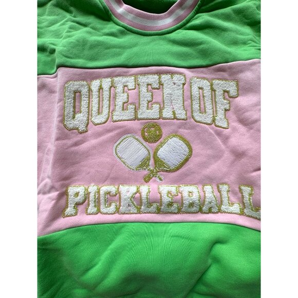 Queen Of Sparkles Green & Pink Pickleball Sweatshirt Medium NWOT - Picture 2 of 6